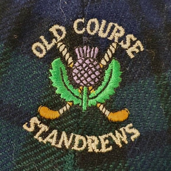 🔶️EARLY VINTAGE OLD COURSE ST. ANDREWS HAT CAP GOLF BLACK WATCH TARTAN POM-POM - Picture 11 of 11
